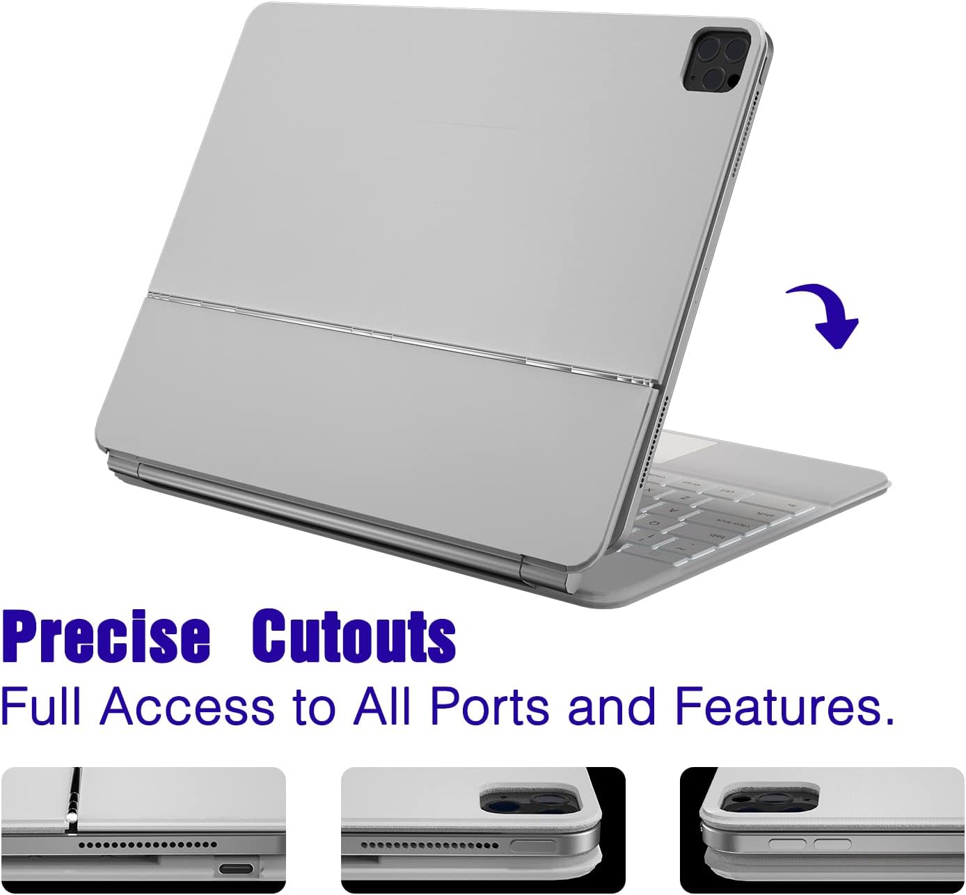 White Leather Magnetic Keyboard Case for iPad Pro 12.9 inch C635