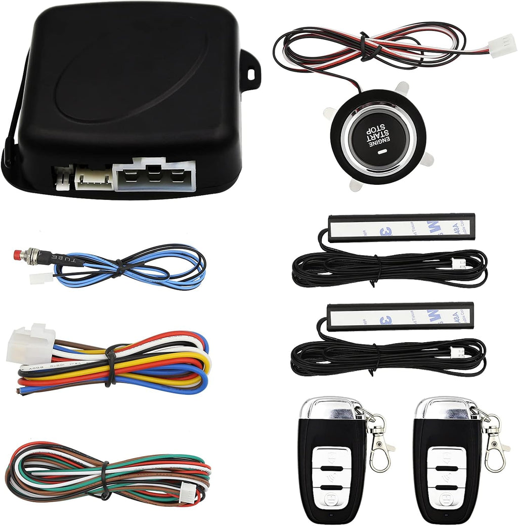 Passive Keyless Entry Car Alarm System PKE Engine Starter Push Button Start/Stop Kit with 2 Smart Key A1815