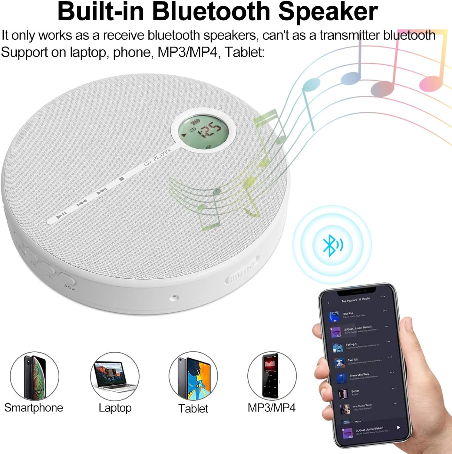 Rechargeable CD Player with Bluetooth, Gray, Pack of 2 K89351