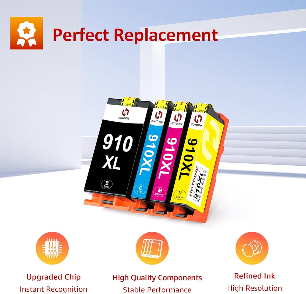 4 Pack Cyan Magenta Yellow Black Ink Cartridge Combo Pack for HP 910 XL R14369