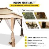 11x11ft 2-Tier Steel Patio Gazebo Canopy with Netting D6378