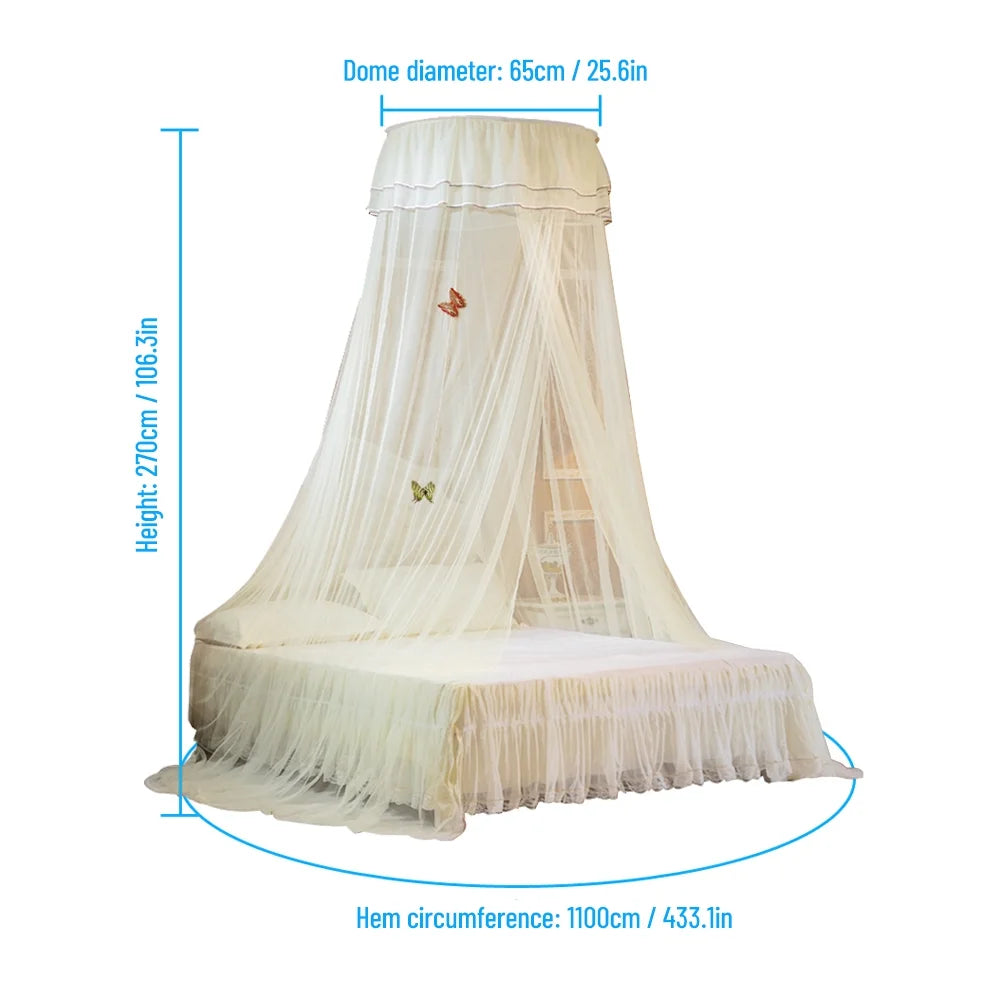 White Dome Bed Canopy Fine Mesh Net Lace Curtain X8087