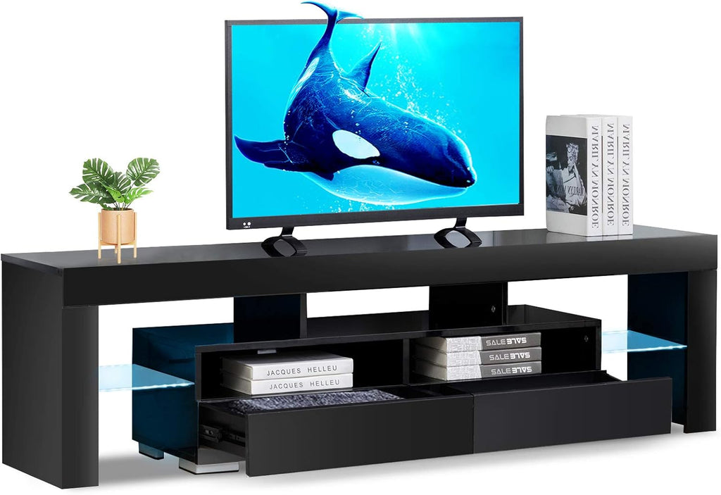 Black LED TV Stand with RGB Lights Wood Media Storage Console M216783