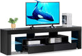 Black LED TV Stand with RGB Lights Wood Media Storage Console M216783