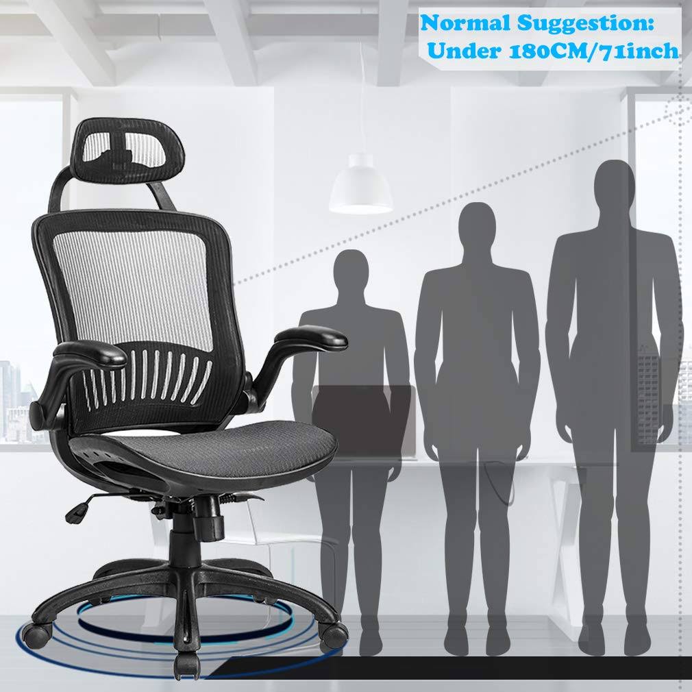 Mesh Executive Chair High Back with Adjustable Headrest and Padded Flip-Up Arms B1173