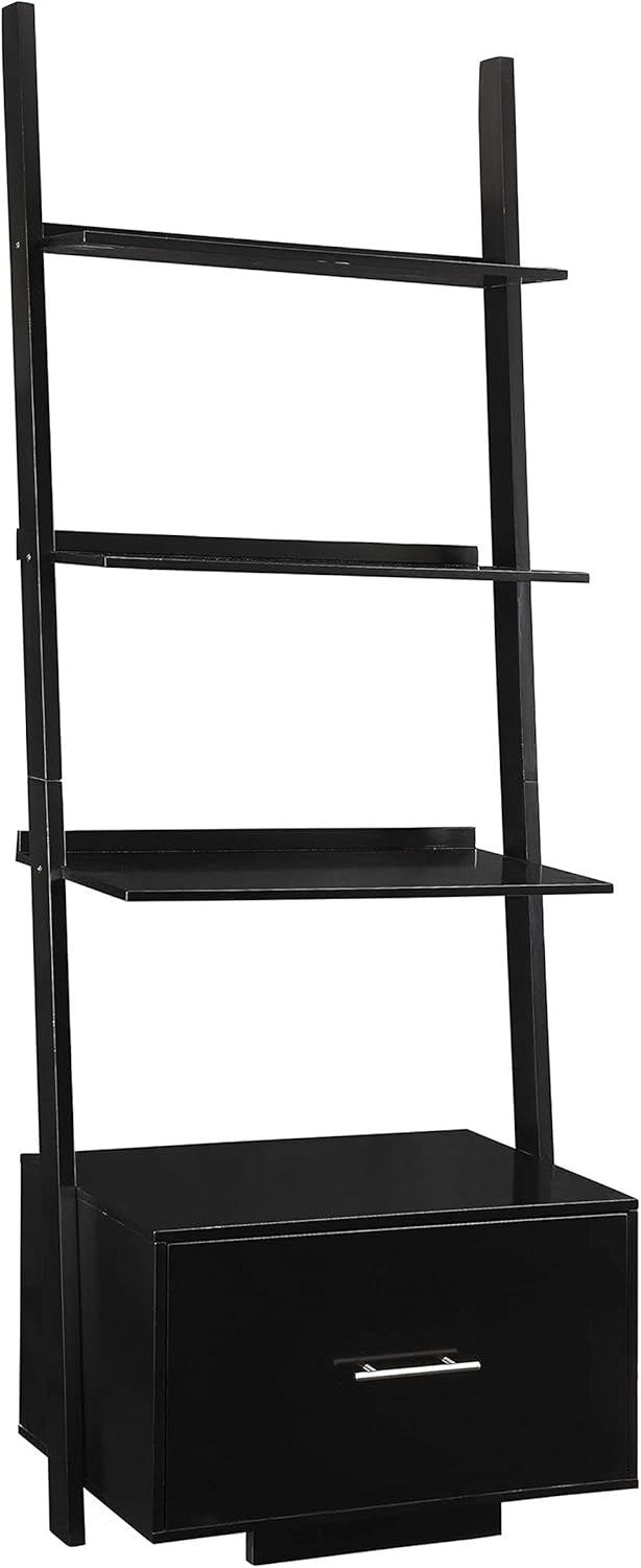Espresso Ladder Bookcase with File Drawer W972733
