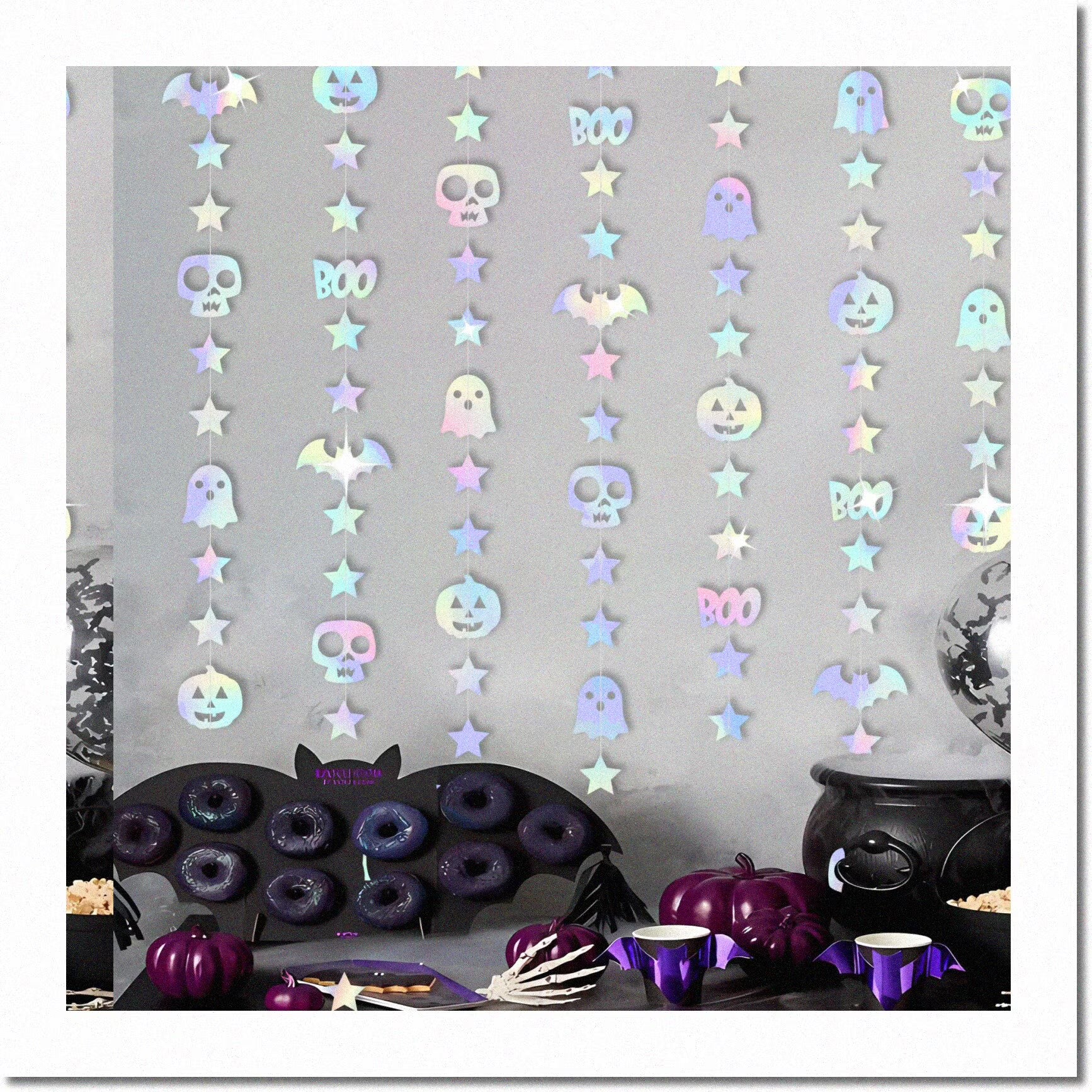 Iridescent Pumpkin Skull Bat Decorations Kit X429264