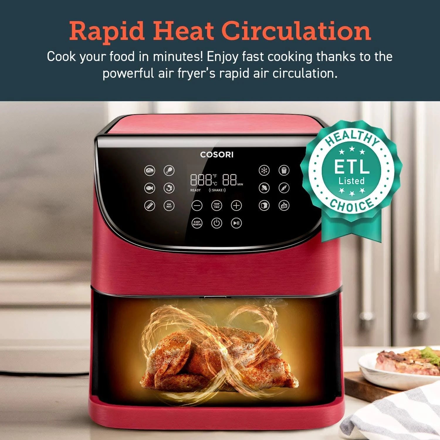 5.8QT Electric Air Fryer Oven with Rack and 5 Skewers T294377