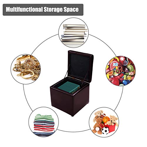 16" Storage Ottoman Cube with Hinged Lid, Flip Top Footstool, PU Leather, Black T94815