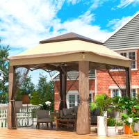 11x11ft 2-Tier Steel Patio Gazebo Canopy with Netting D6378