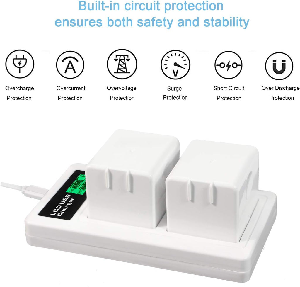 2-Pack Rechargeable Camera Battery 2440mAh with Dual LCD USB Port Charger X957060