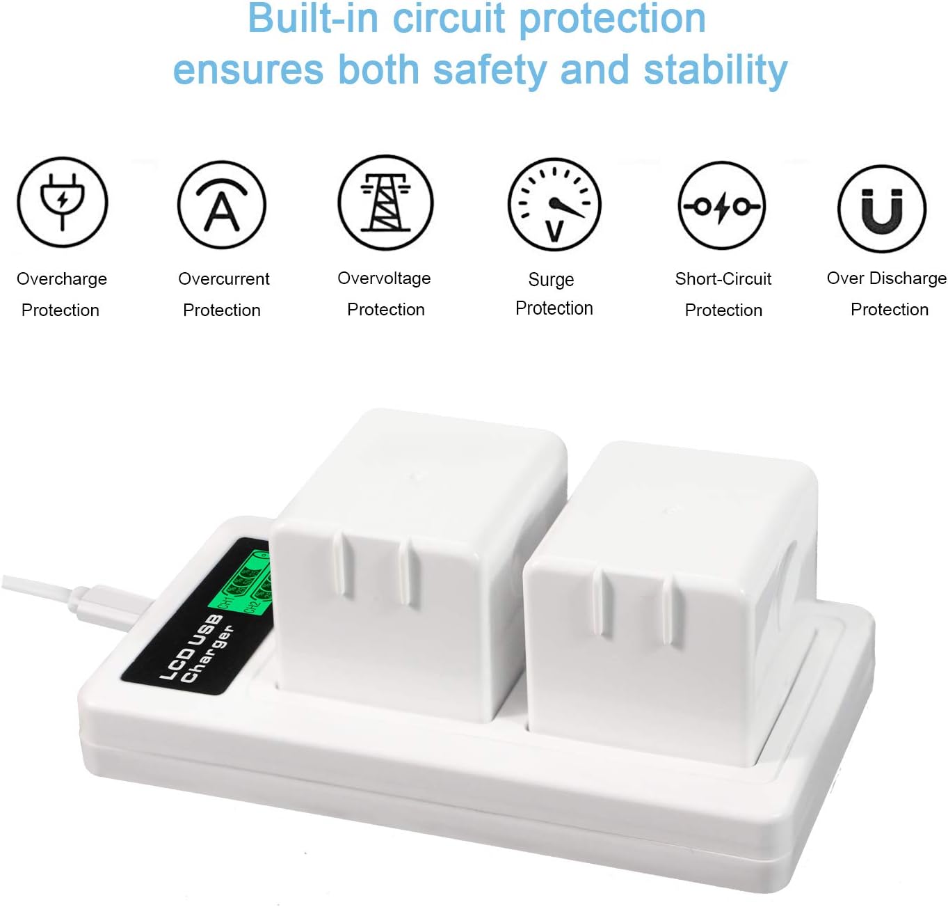 2-Pack Rechargeable Camera Battery 2440mAh with Dual LCD USB Port Charger X957060
