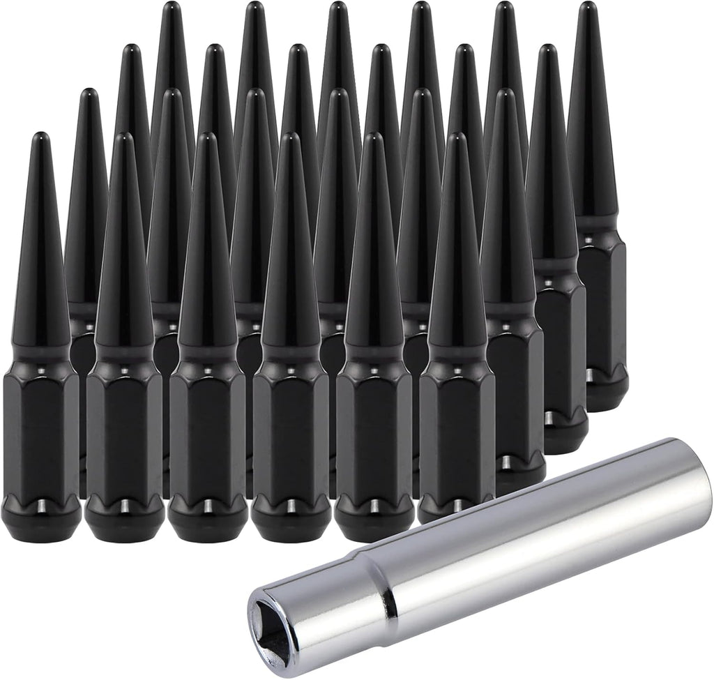 M14x1.5 Spike Lug Nuts with Cone Seat, Black, Set of 32 C403
