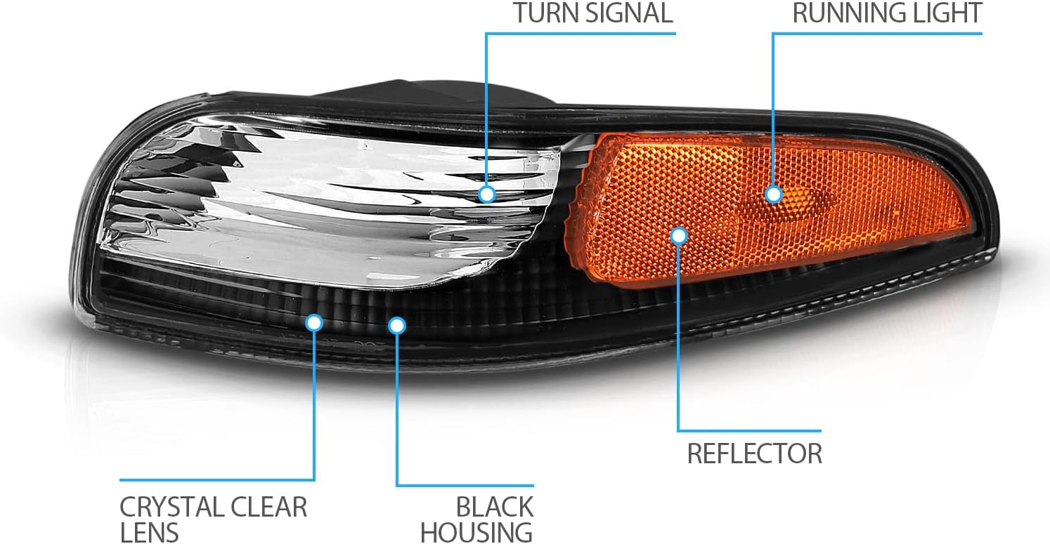Black Replacement Bumper Parking Turn Signal Lights Set of 2 U1557