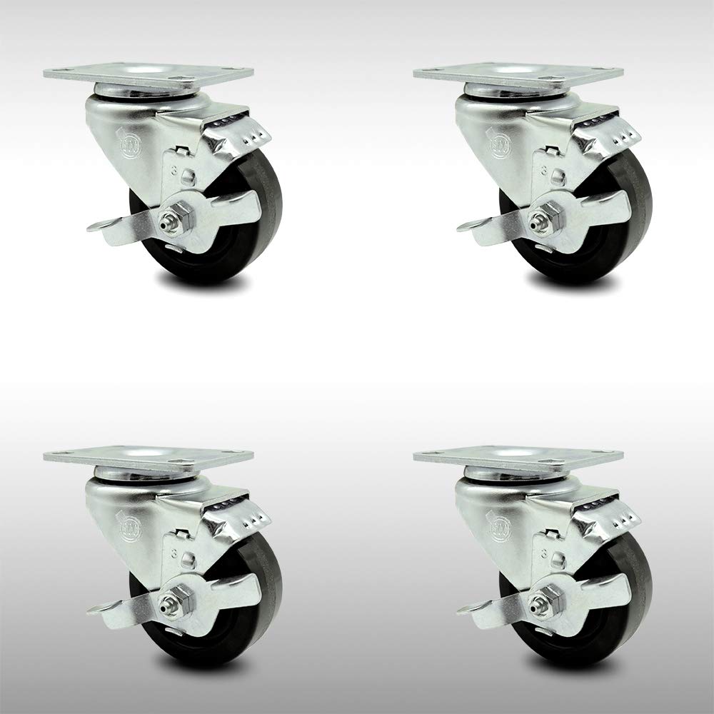 Stainless Steel Phenolic Swivel Caster with Black Wheel, Pack of 2 E445