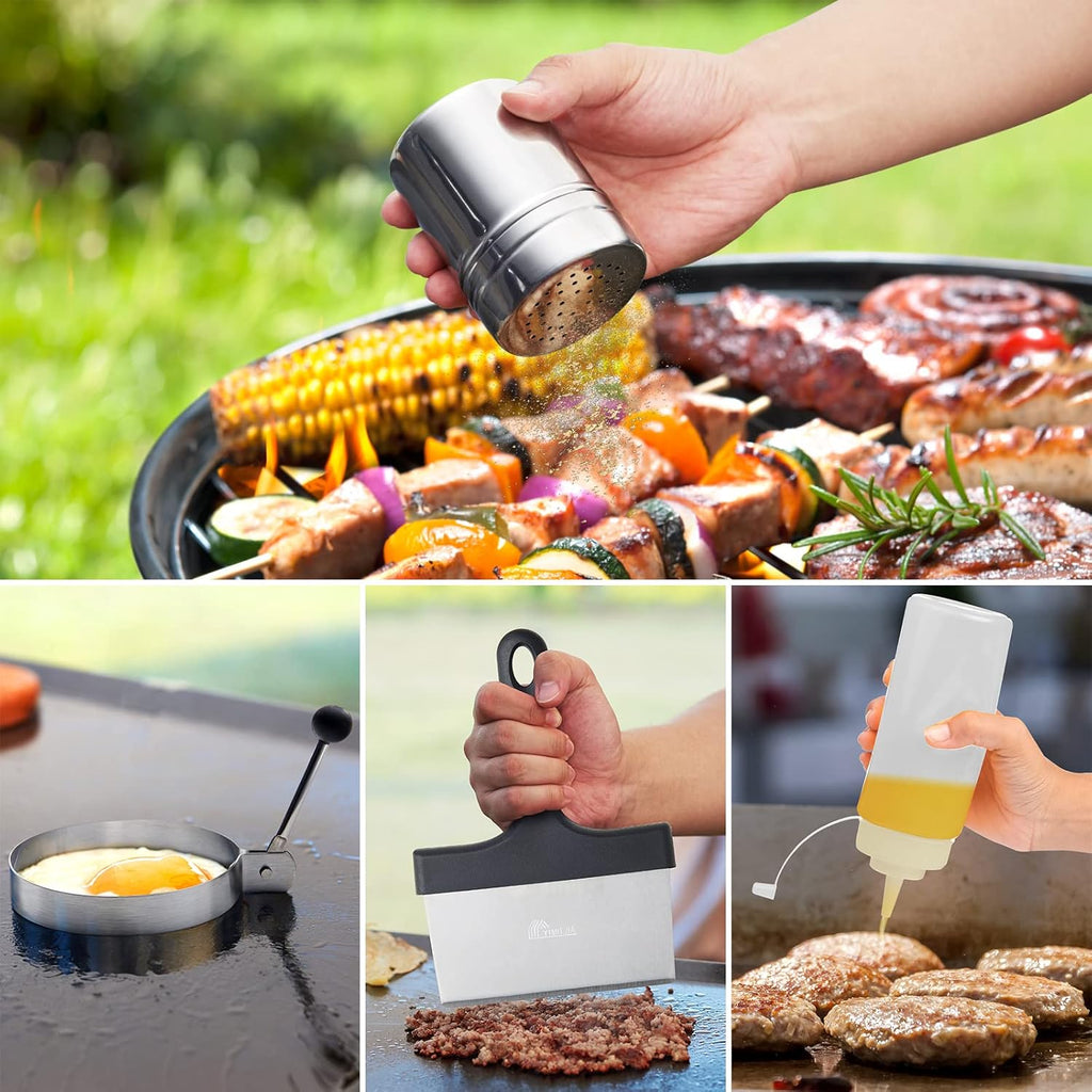 15 Pcs Flat Top Grill Accessories Kit with Spatula Set, Basting Cover and Burger Press W654