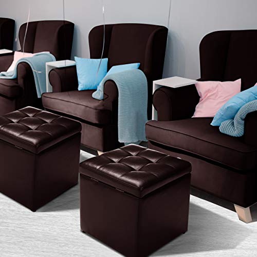 16" Storage Ottoman Cube with Hinged Lid, Flip Top Footstool, PU Leather, Black T94815