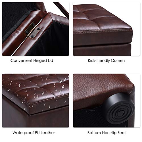 16" Storage Ottoman Cube with Hinged Lid, Flip Top Footstool, PU Leather, Black T94815