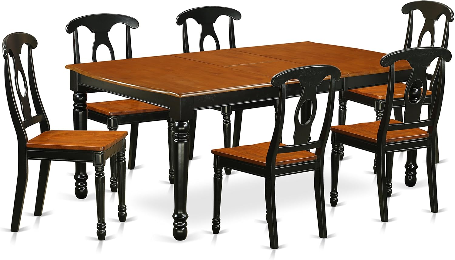 7 Piece Rectangle Wooden Dining Table with Butterfly Leaf and 6 Chairs, Black & Cherry I1680