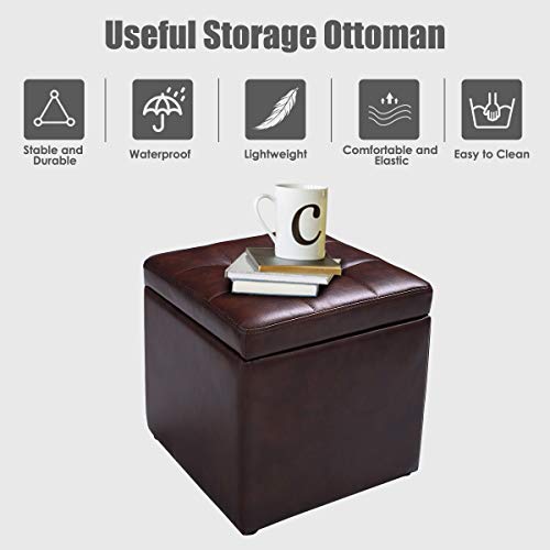 16" Storage Ottoman Cube with Hinged Lid, Flip Top Footstool, PU Leather, Black T94815