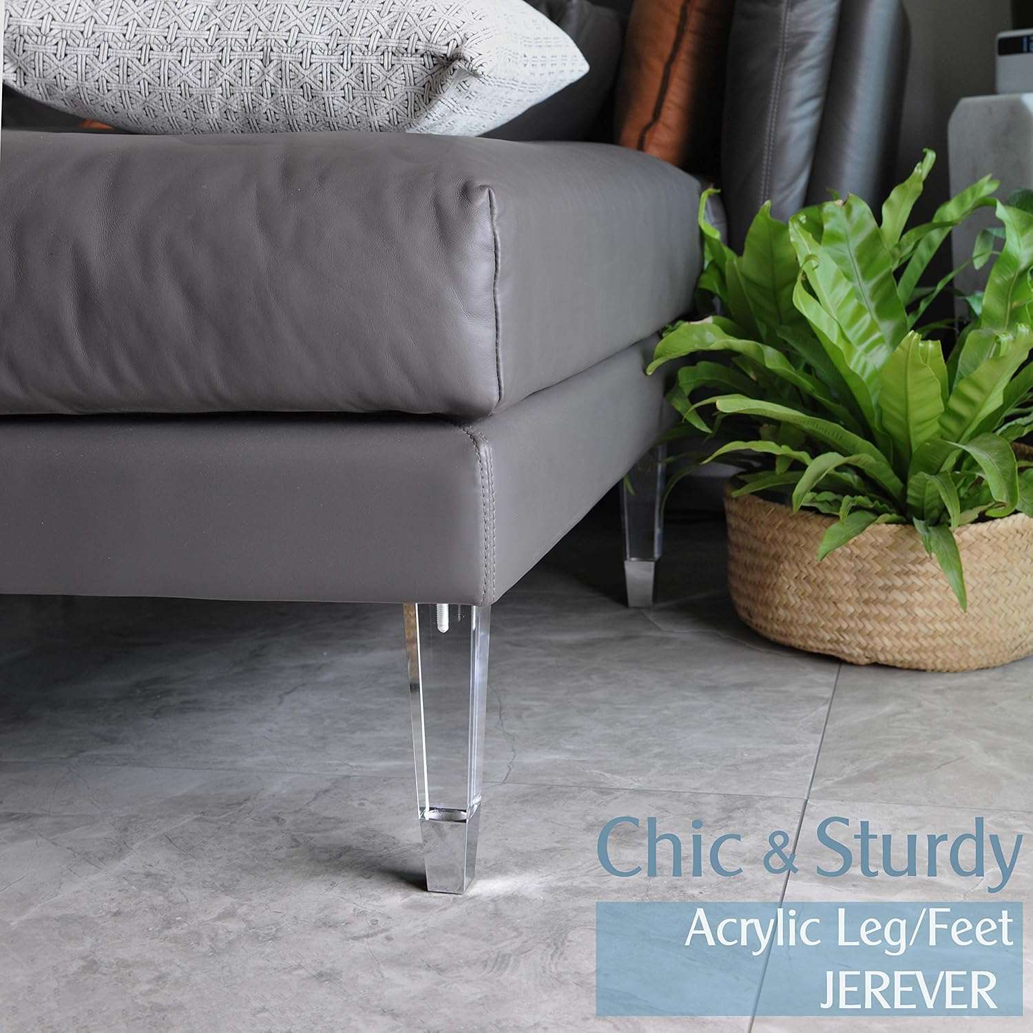 Clear Acrylic Furniture Legs Set of 4, Chrome, 7.8inch W9545