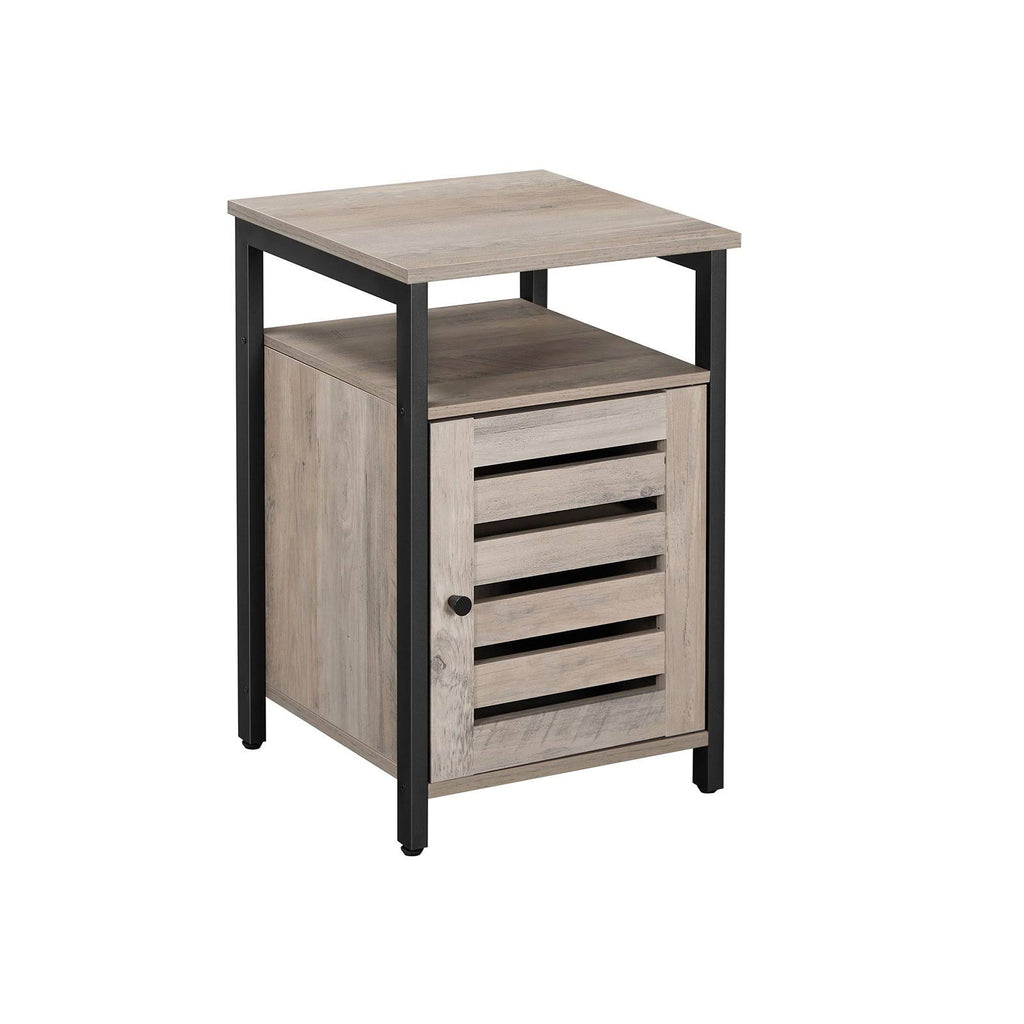 Greige Nightstand End Table with Cabinet and Shelf H170