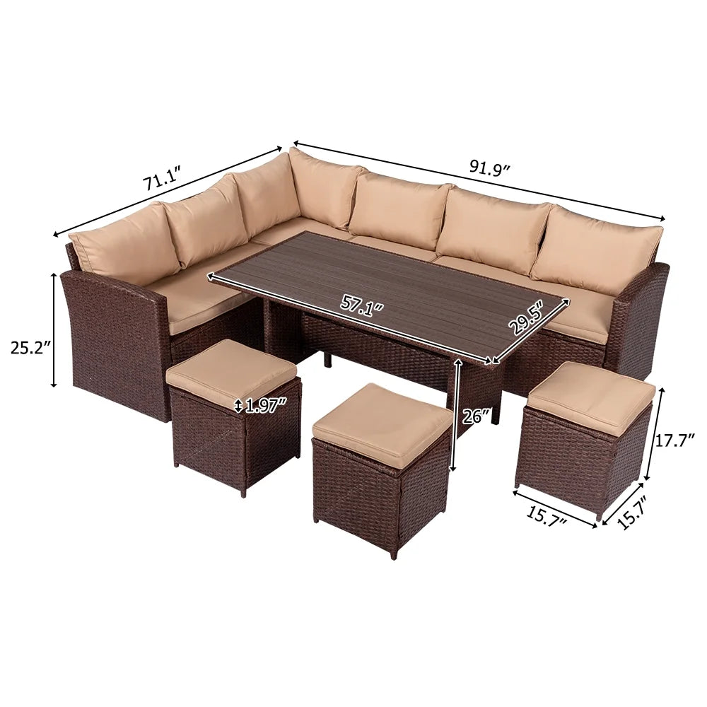 8PCS Wicker Rattan Conversation Set Brown D67105