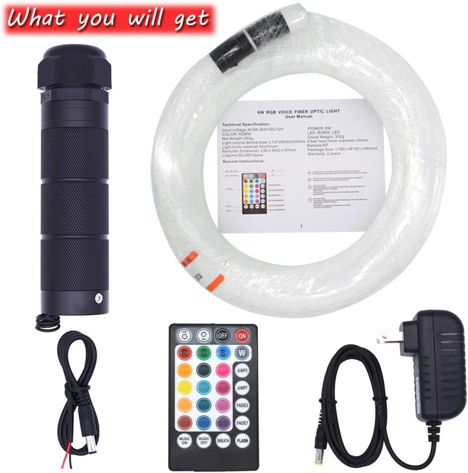 LED Fiber Optic Star Ceiling Light Kit 6W RGB 300 Strands 0.75mm 2m Star Headliner Kits R244
