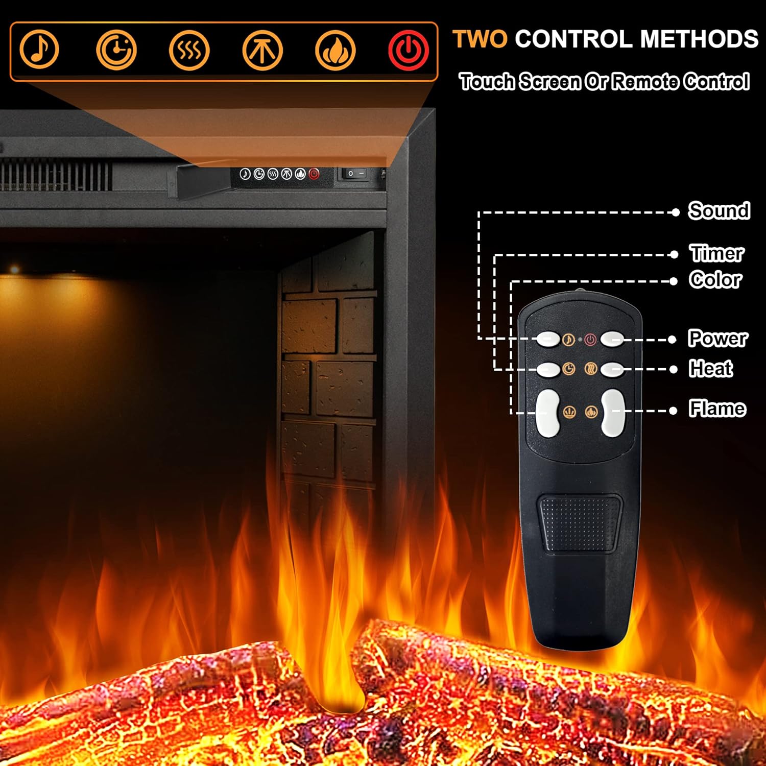 Black 30 inch Electric Fireplace with Remote Control V88391