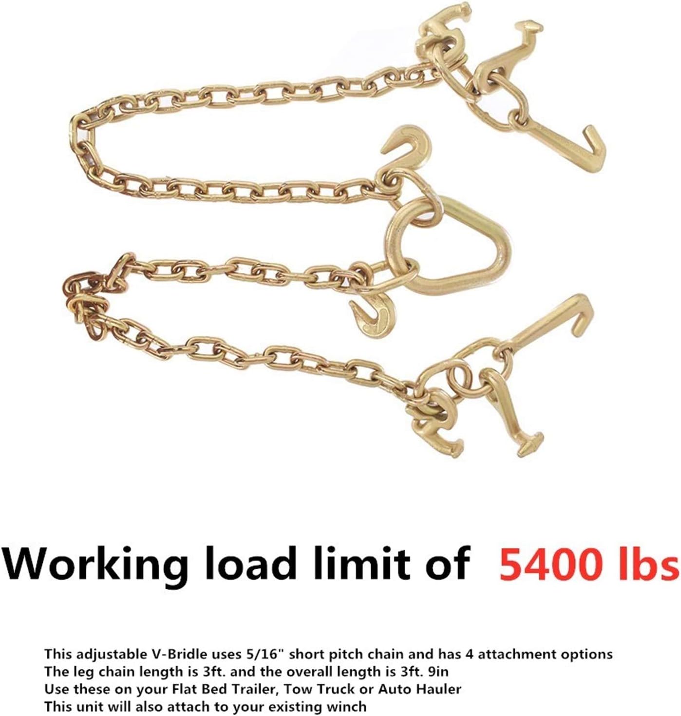 Tow Chain Grade 70 V-Bridle with Cluster Hooks, Pack of 2 L50325
