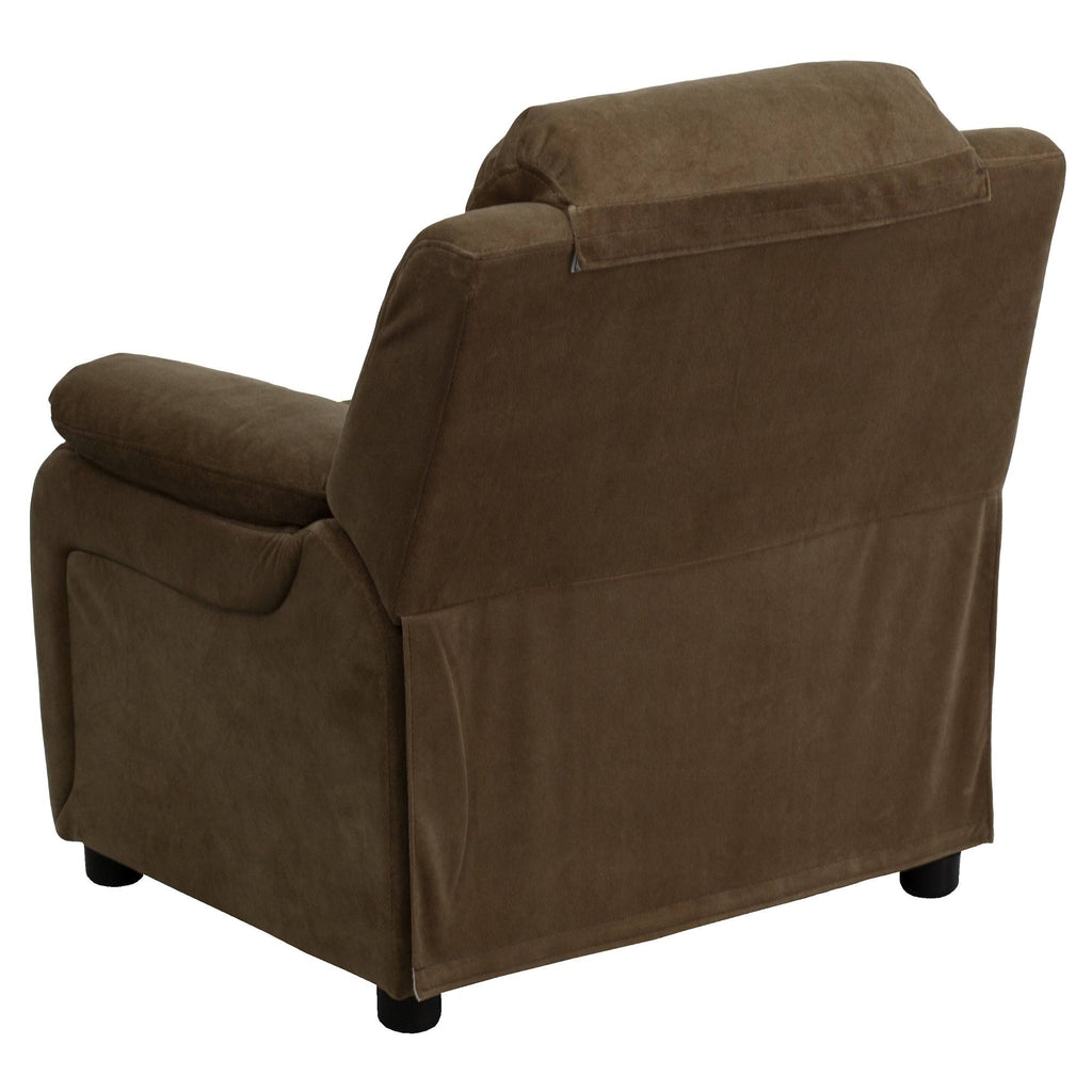 Brown Padded Kids Recliner with Flip-Up Storage Arms P95891