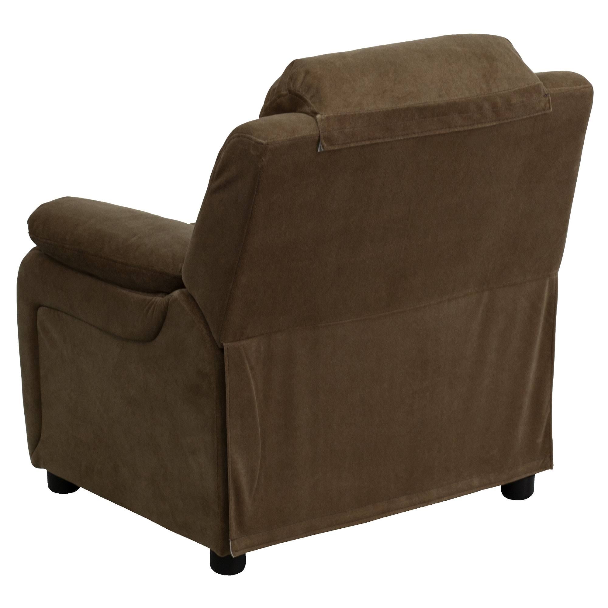Brown Padded Kids Recliner with Flip-Up Storage Arms P95891