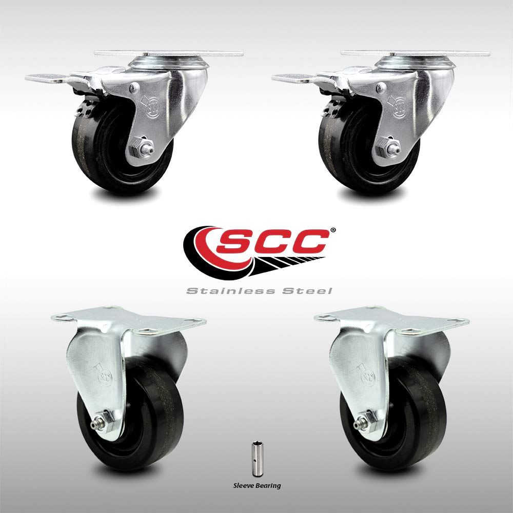 Stainless Steel Phenolic Swivel Caster with Black Wheel, Pack of 2 E445