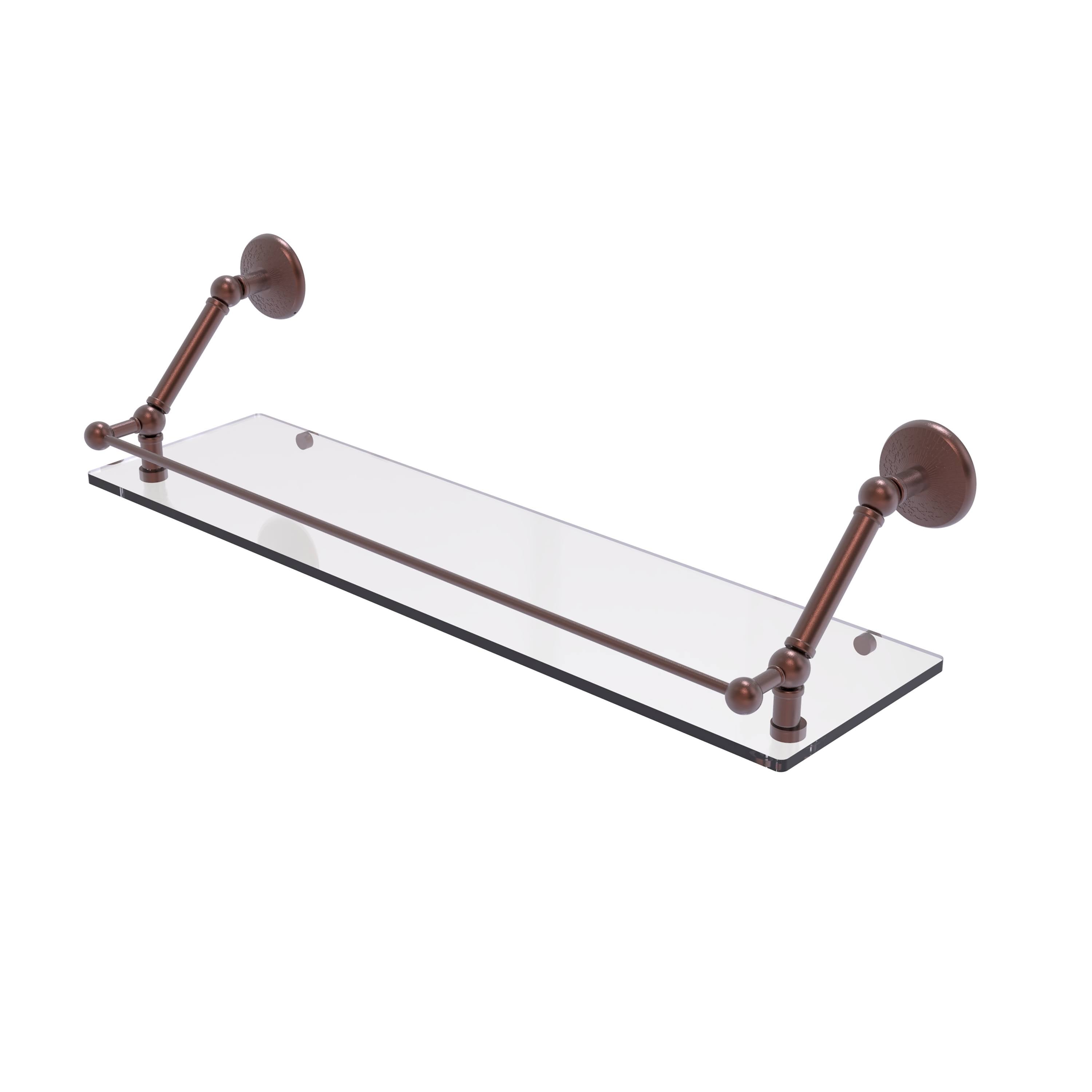 Antique Copper Floating Glass Shelf with Gallery Rail - 30 inch J20008