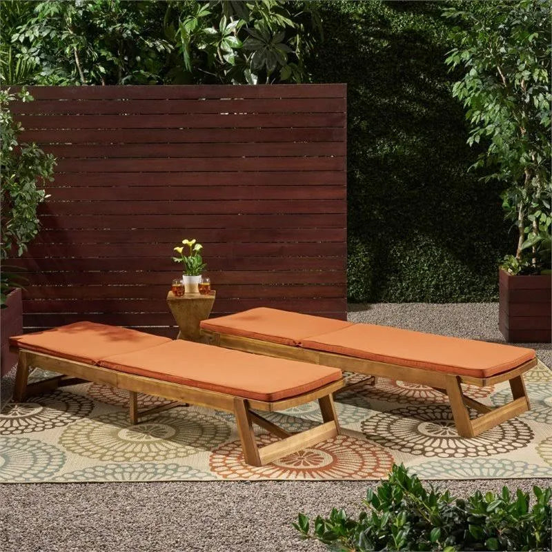 Teak and Orange Acacia Wood Chaise Lounge Set of 2 G8243