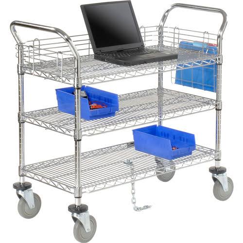 Chrome 3 Shelf Utility Cart with Polyurethane Casters F81874