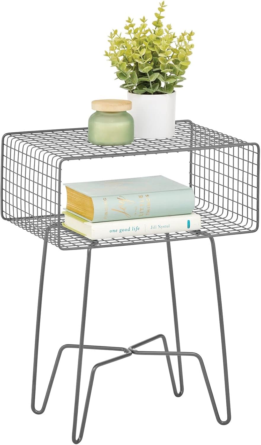 Bronze 2-Tier Metal End Table with Storage Shelf W35823