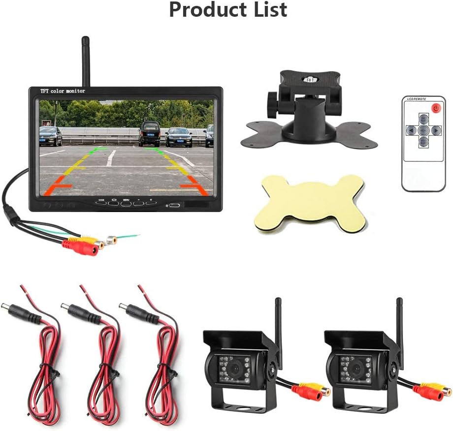 2pcs Wireless Vehicle Backup Cameras Plus 7 Monitor Parking Assistance System X3232