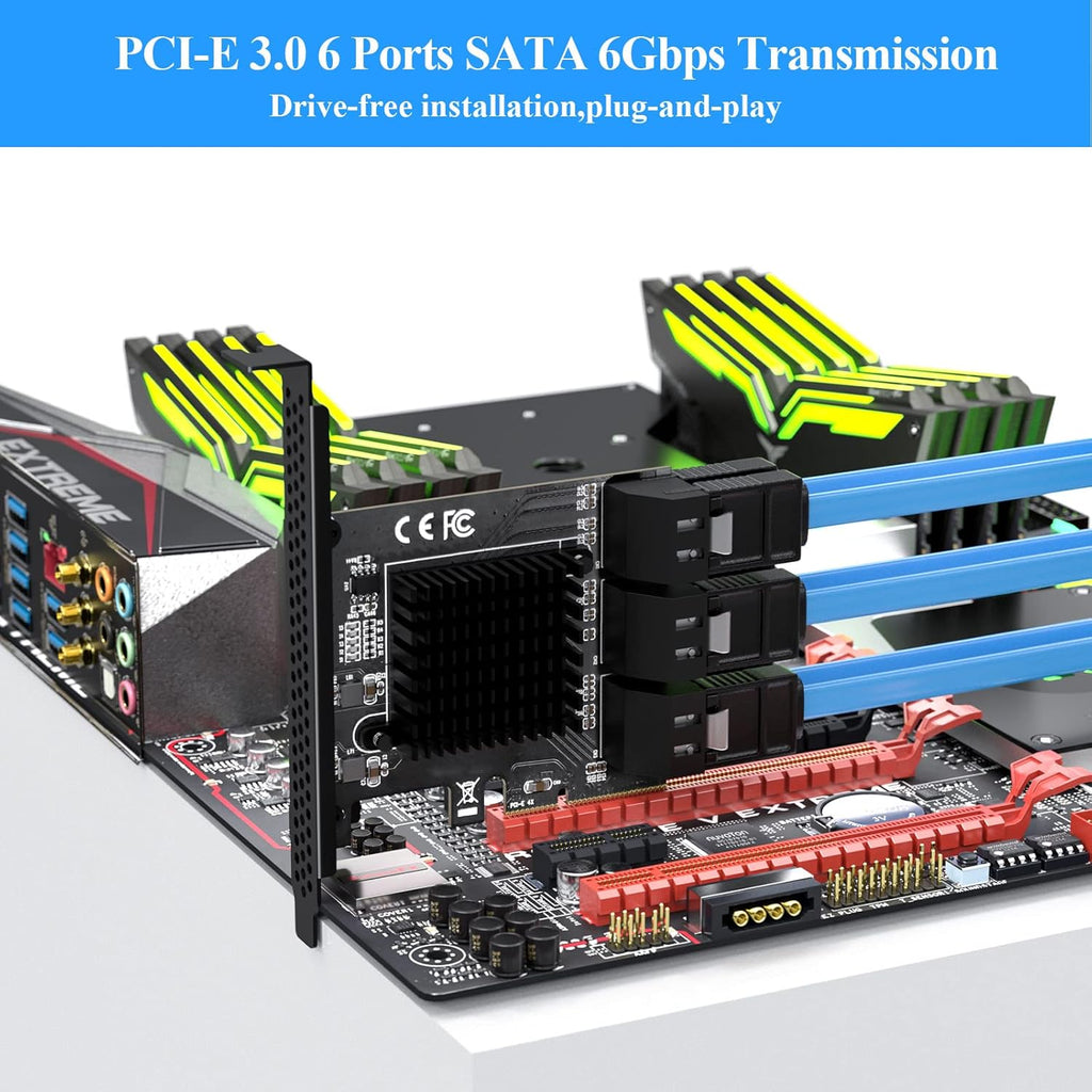 PCIe 4X SATA Card, 6 Ports with 6 SATA Cables, Low Profile Bracket, Non-Raid A957025