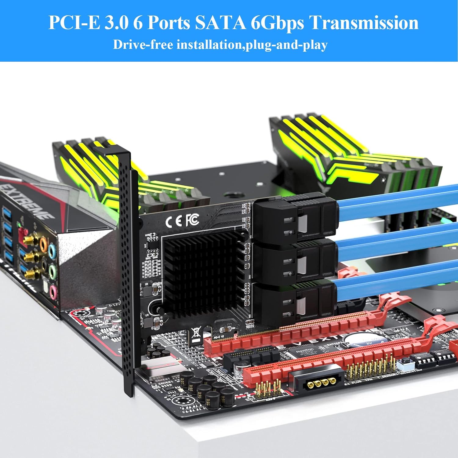 PCIe 4X SATA Card, 6 Ports with 6 SATA Cables, Low Profile Bracket, Non-Raid A957025