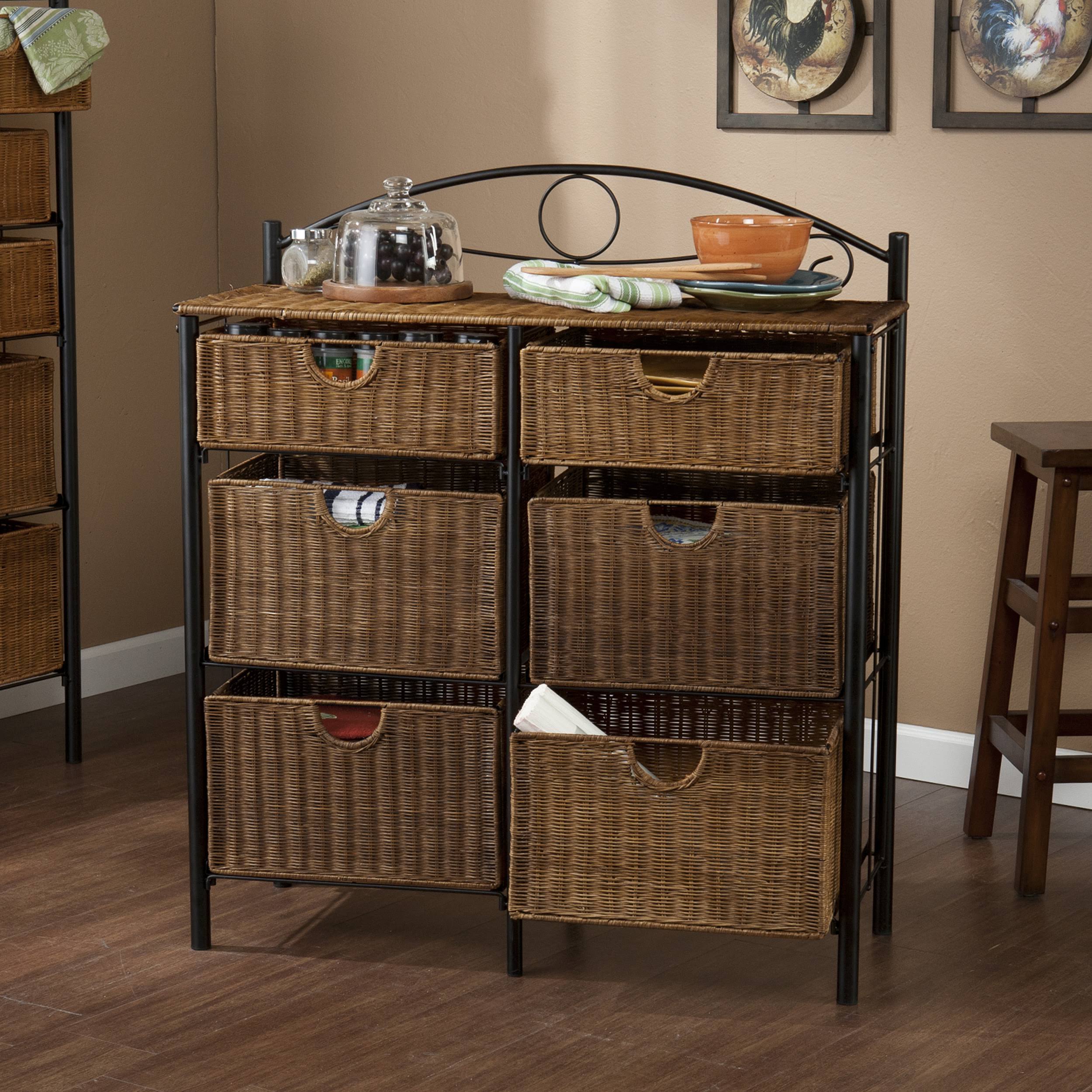 Black/Brown Iron/Wicker Storage Chest F5999