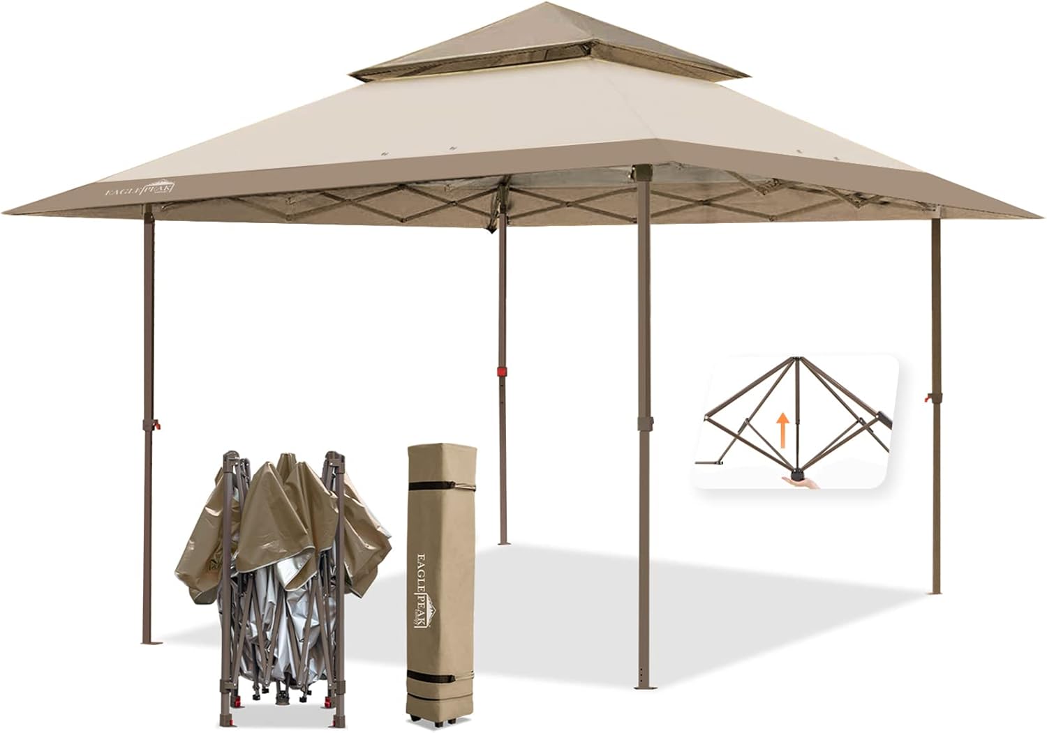 13' x 13' Straight Leg Pop Up Canopy Tent Instant Outdoor Canopy Folding Shelter with Auto Extending Eaves (Gray/Green) W9289
