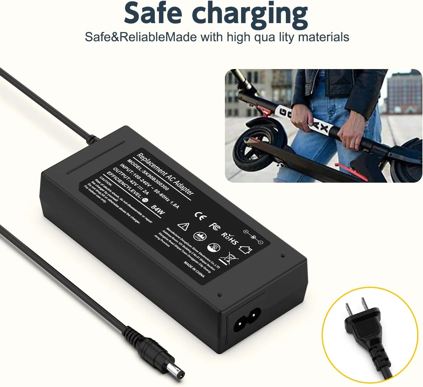 42V Charger DC Output 2 Amp for Electric Scooter Battery Pack T1613