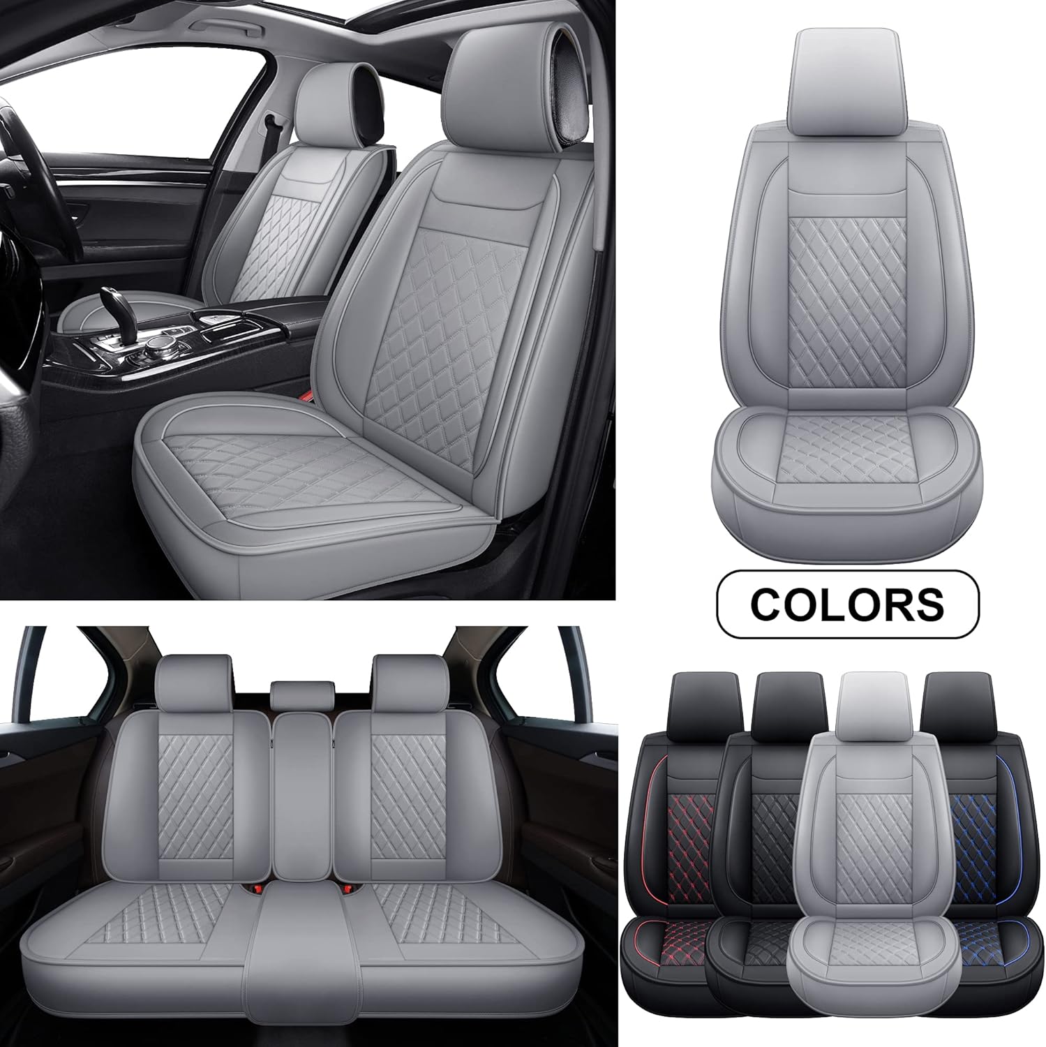 Gray Faux Leather Full Set Car Seat Covers J951