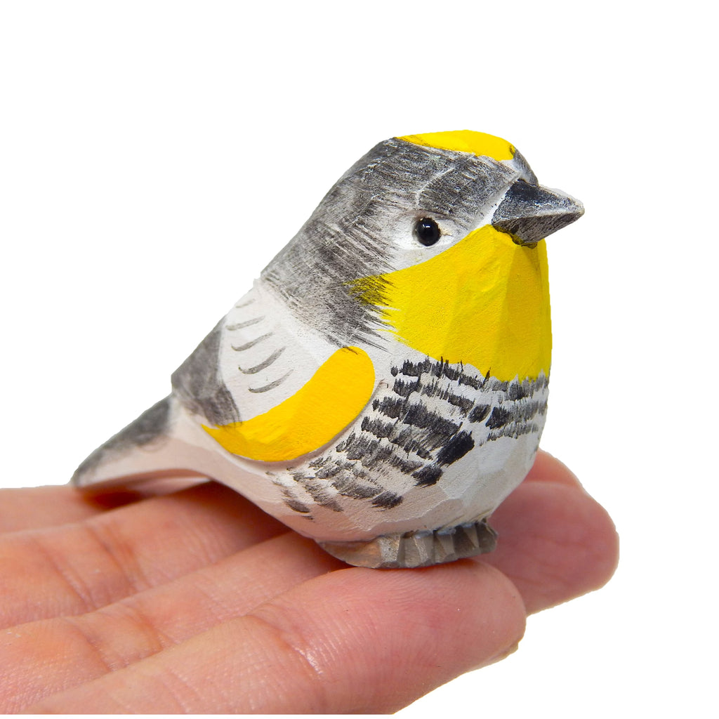 Yellow Rumped Warbler Wood Figurine Statue Bird Miniature Handmade Carving I26733