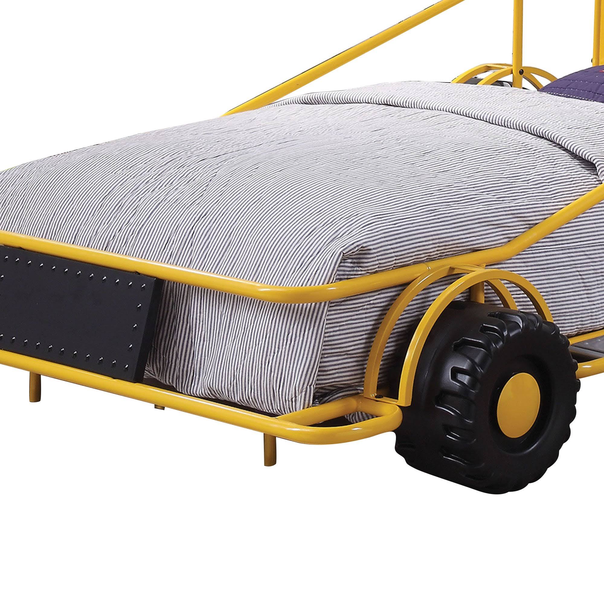 Yellow and Black Metal Twin Bed with Leatherette Headboard J828