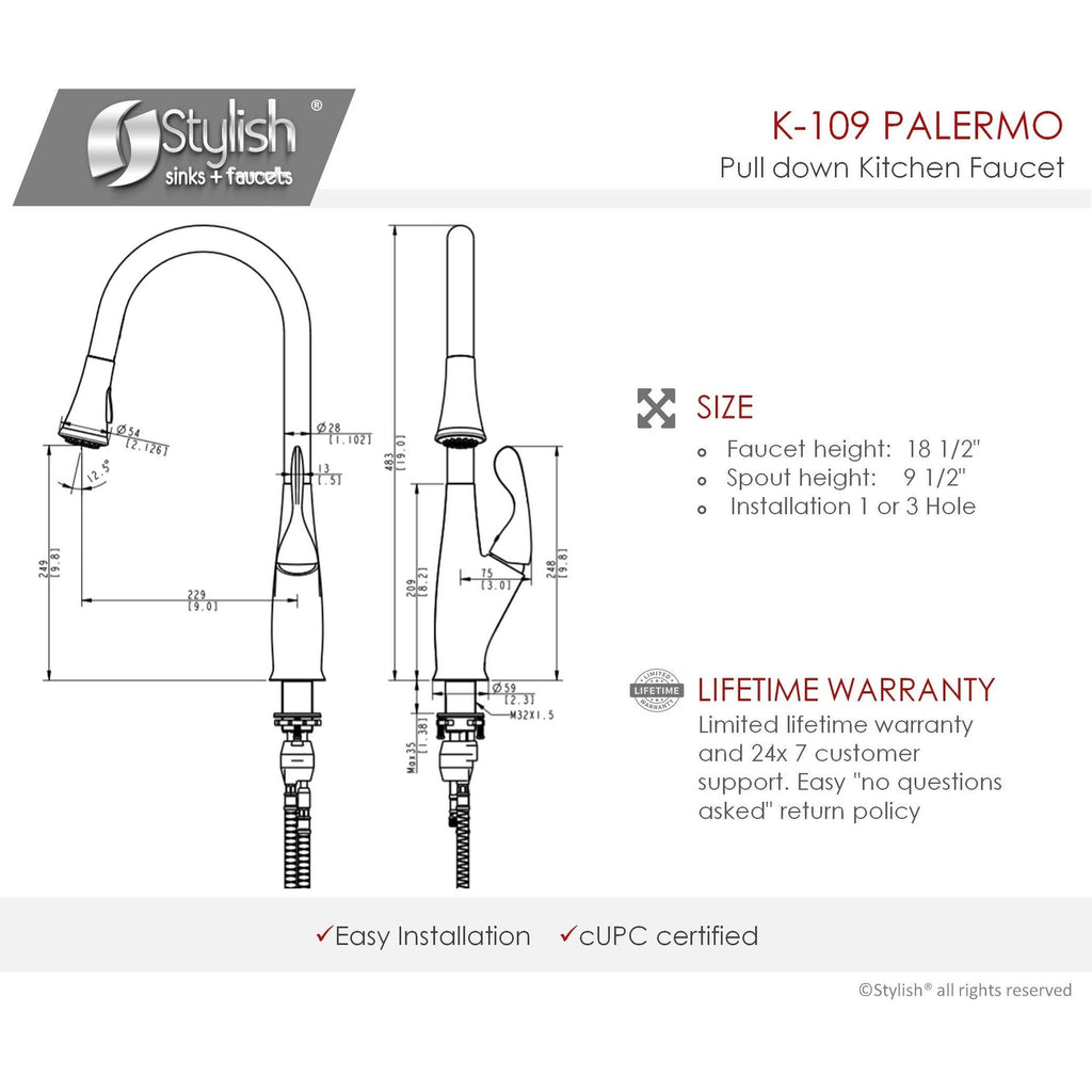 Brushed Nickel Single Handle Pull Down Kitchen Faucet N9626