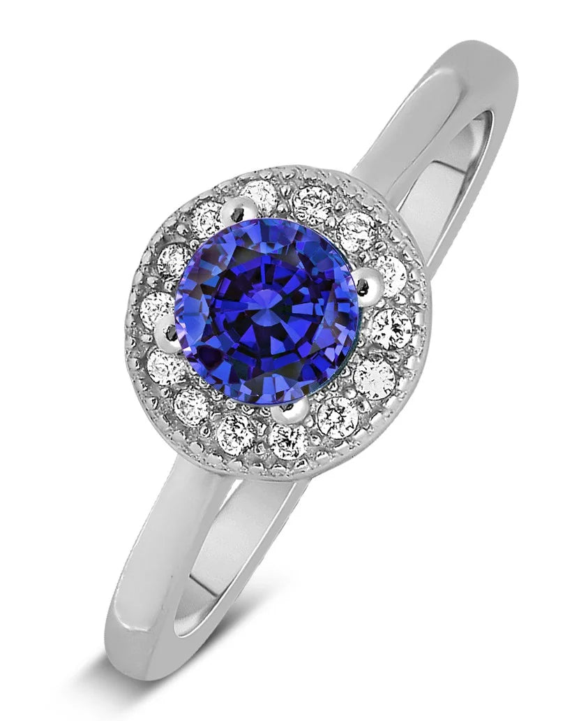 1.50 Carat Halo Sapphire and Diamond Engagement Ring in White Gold Z9407