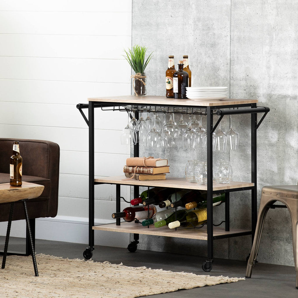 White Oak Bar Cart with Wine Rack S96684