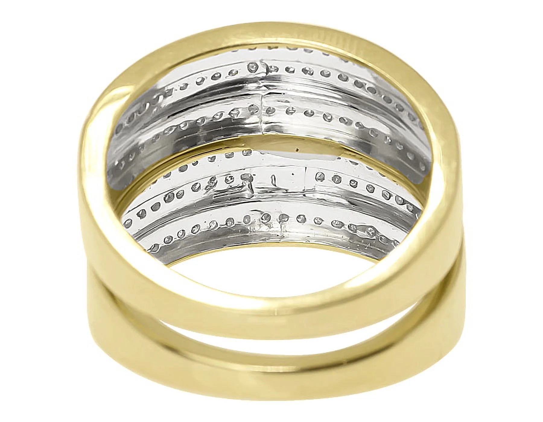 10k Yellow Gold 3 Row Pave Diamond Wedding Trio Ring Set V894788
